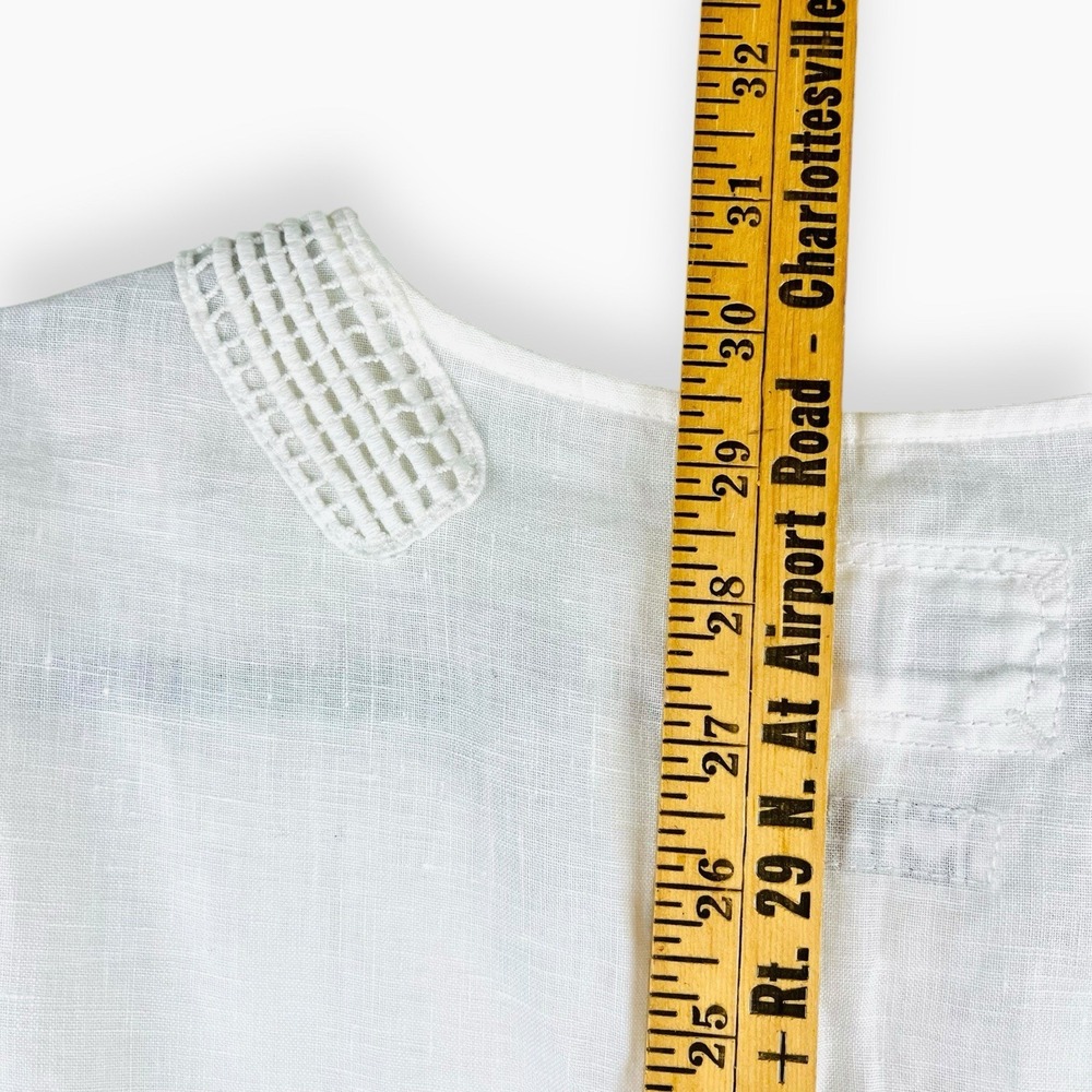 Malvin I 🖤 Linen White Tunic Medium US: 8 Top 3/4 Sleeve Blouse Beach Crochet - Picture 9 of 10